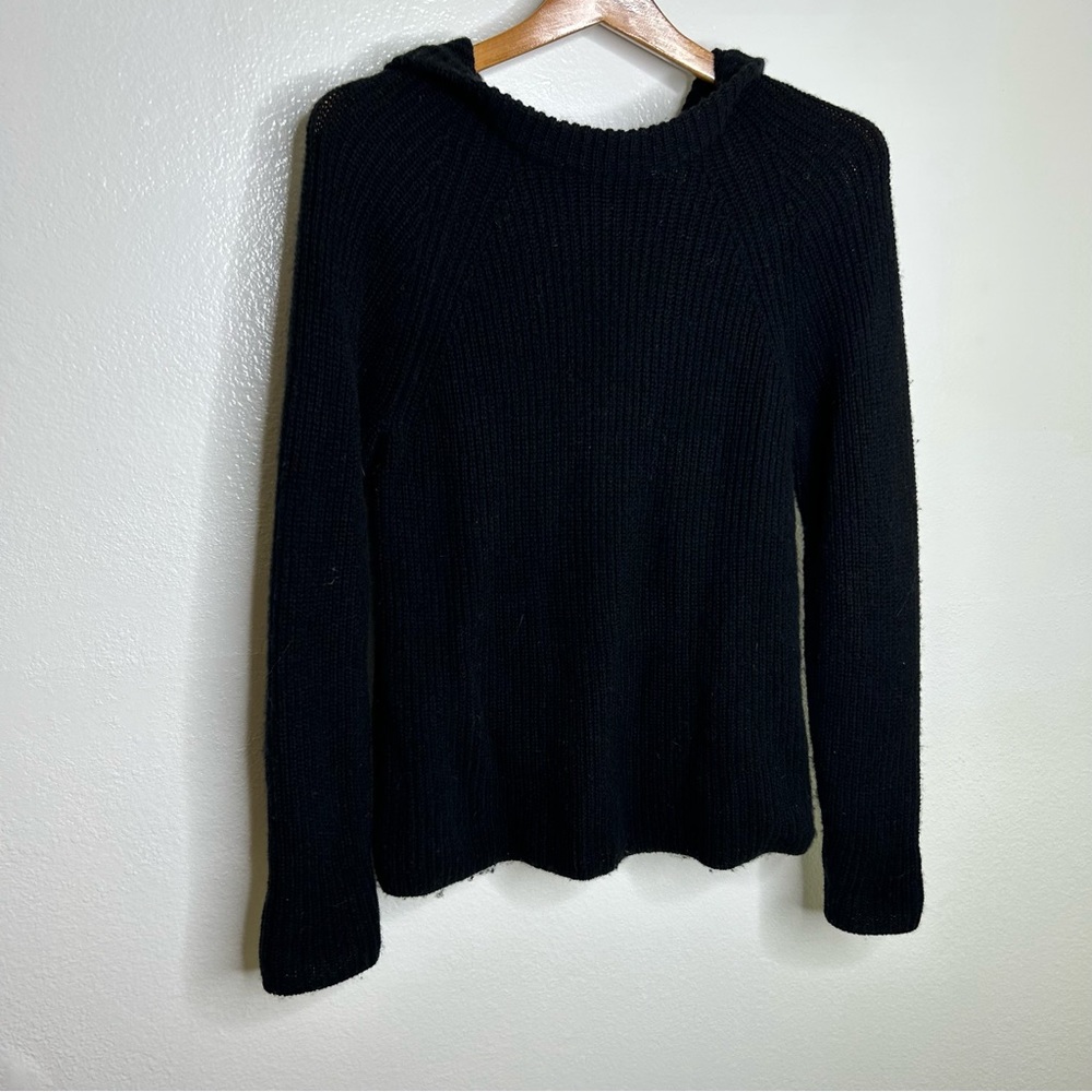 VINCE Cashmere Wool Ribbed Hooded Pullover Sweater Black S - Picture 3 of 12